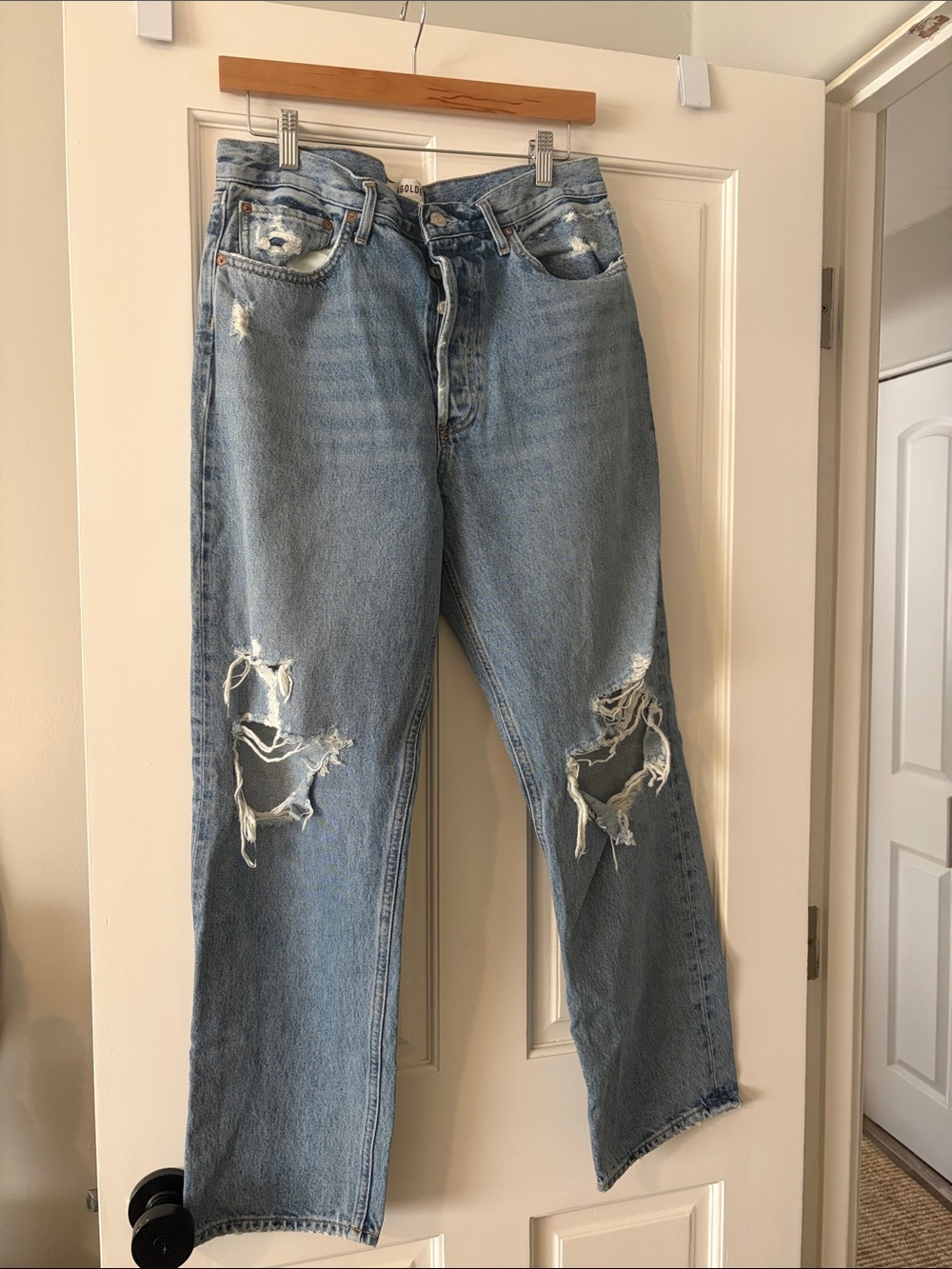 Agolde Light Blue Distressed Boyfriend Jeans
